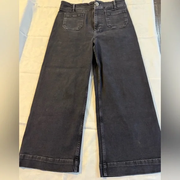 Pilcro Noir size 31 black stretch denim wide leg pants patch pockets - Picture 1 of 10